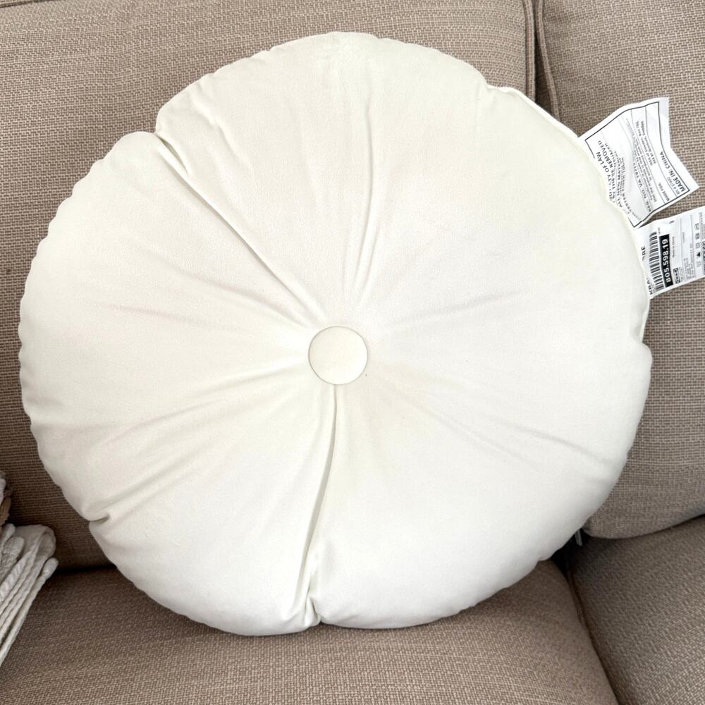 IKEA KRANSBORRE White Round Velvet 16" Pillow (White/Off White)